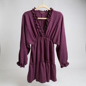 143 Story Ruffle Babydoll Tunic Purple Long Sleeve Cottagecore Aesthetic Women S